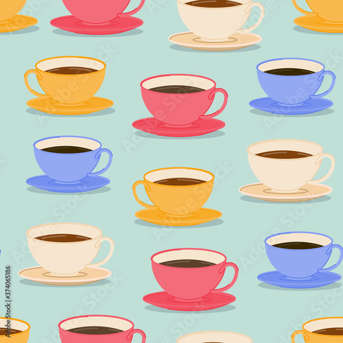 cups of coffee pattern background vector illustration cartoon flat design modern style 