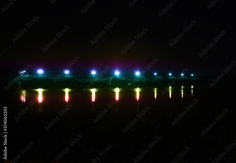 rainbow color illuminated street night view