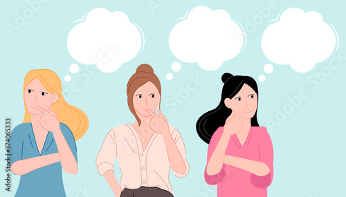cartoon flat set of thinking girls vector illustration modern style 