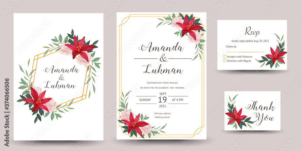 set of wedding invitation card