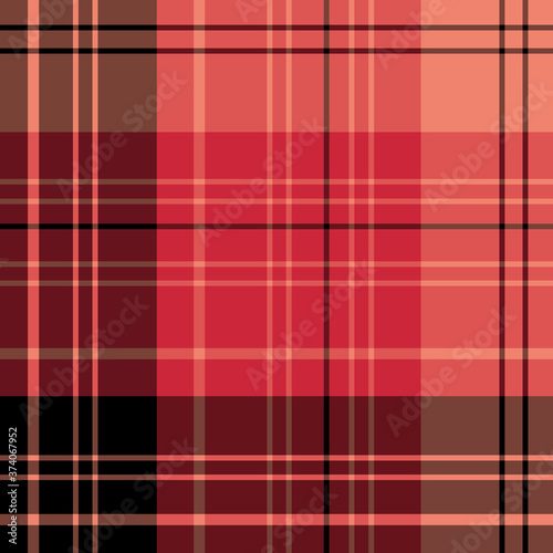 Seamless pattern in black  red and light orange colors for plaid  fabric  textile  clothes  tablecloth and other things. Vector image.