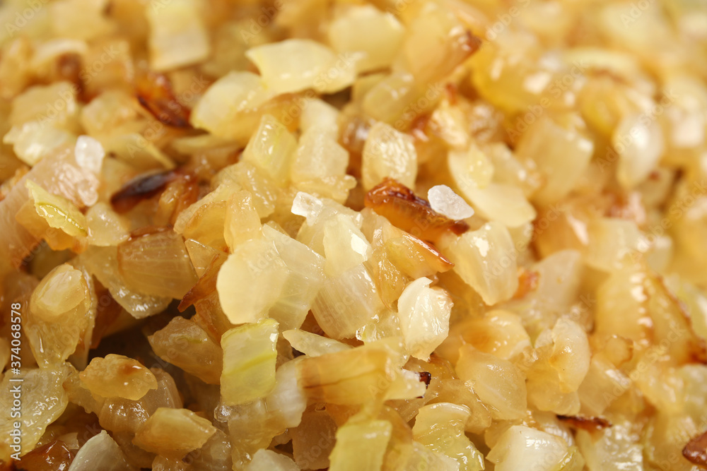 Tasty fried onion as background, closeup view Tasty fried onion as background, closeup view