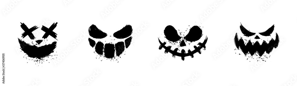 abstract face, hand draw brush vector face portrait of a scary man,  frightening children on Halloween party, unpleasant image meme Stock Vector