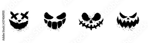Scary faces of Halloween pumpkin or ghost . Brush stroke smile. Vector collection.