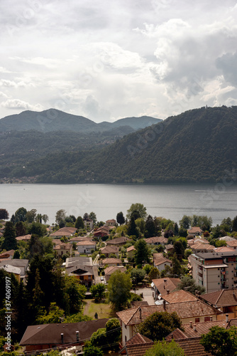panoramic view of the orta lake located in Piedmont