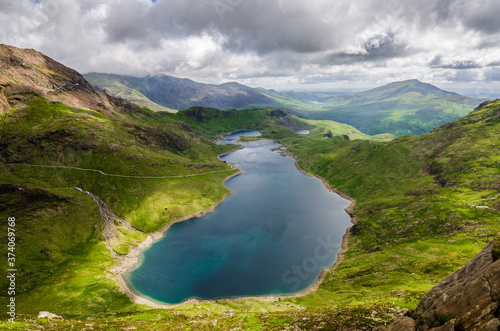 Views of a lake  in the mountains 