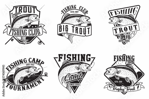 Set of vintage fishing club emblems designs