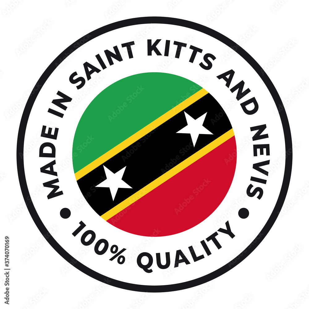 Vector circle symbol. Text Made in Saint Kitts and Nevis with flag. Isolated on white background. Vector circle symbol. Text Made in Saint Kitts and Nevis with flag. Isolated on white background.