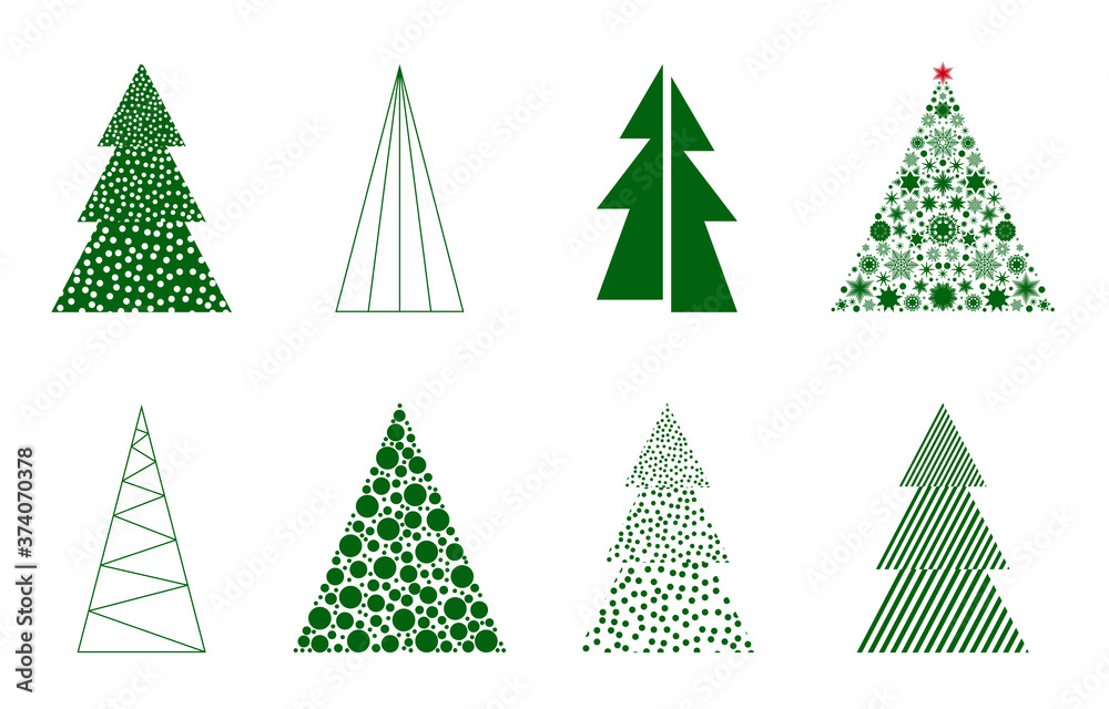 Christmas and New Year tree icons set. Christmas and New Year tree icons set.