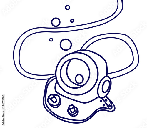 Diving helmet icon in doodle style outline illustration. Vector illustration isolated on white background.