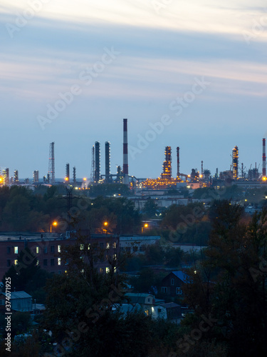 refinery lights on blue sky background