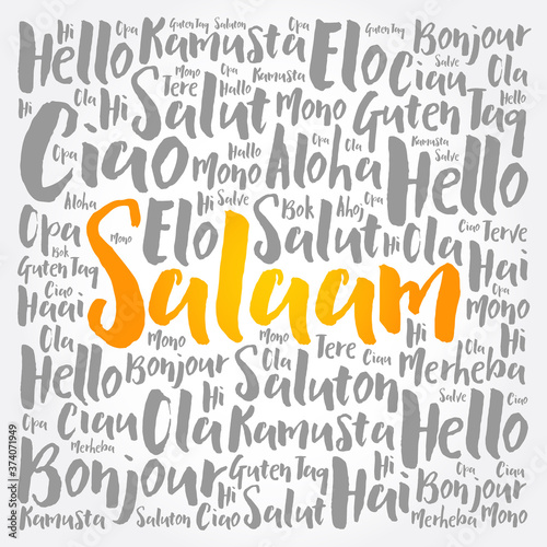 SALAAM (Hello Greeting in Persian,Farsi) word cloud in different languages of the world