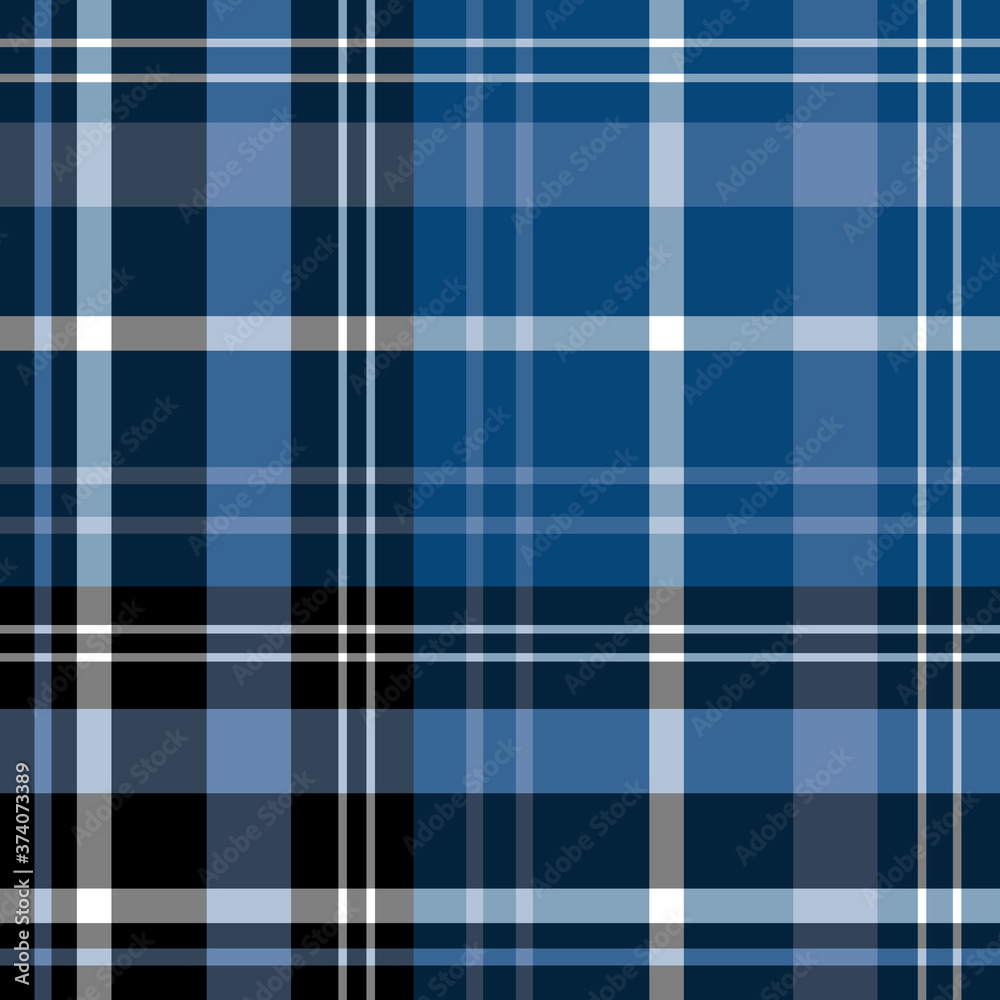 Seamless pattern in creative black, blue and white colors for plaid, fabric, textile, clothes, tablecloth and other things. Vector image. Seamless pattern in creative black, blue and white colors for plaid, fabric, textile, clothes, tablecloth and other things. Vector image.
