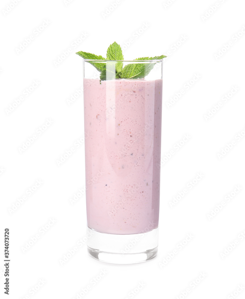 Tasty milk shake with mint isolated on white Tasty milk shake with mint isolated on white