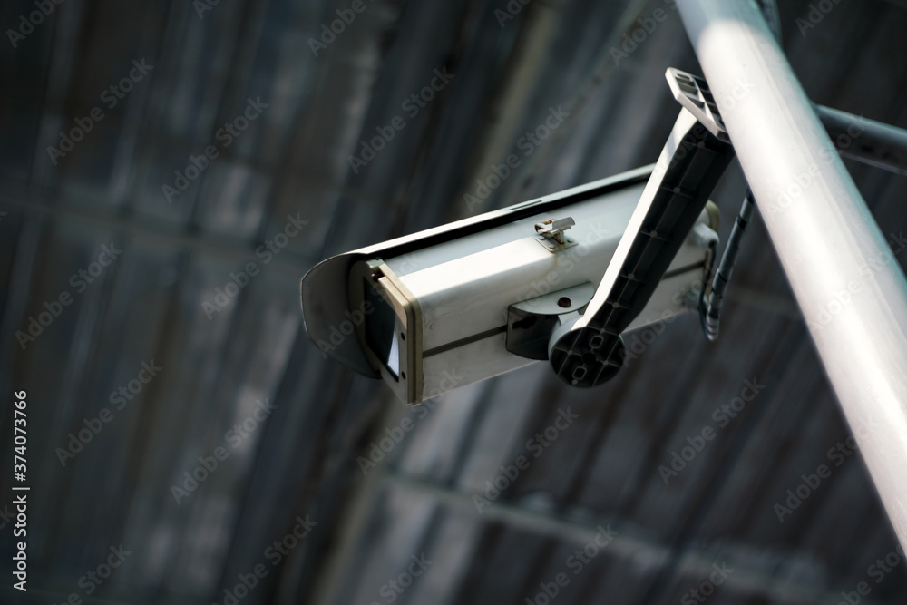 surveillance camera or CCTV security camera in factory, shallow depth of field surveillance camera or CCTV security camera in factory, shallow depth of field
