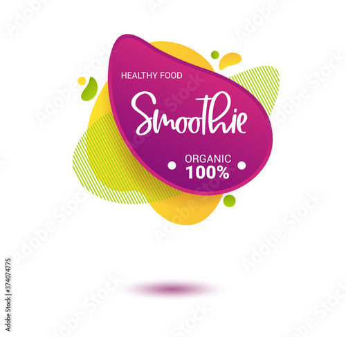 Smoothie vector label. Bright and shine stickers, labels, tags and banners for smoothie. For badges of fresh market, detox, farmers market, eco shop, smoothies drinks, juice cafe, green bar.