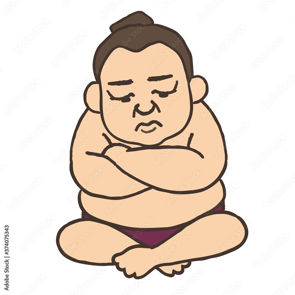 考え事をしている相撲取りのイラスト 考え事をしている相撲取りのイラスト