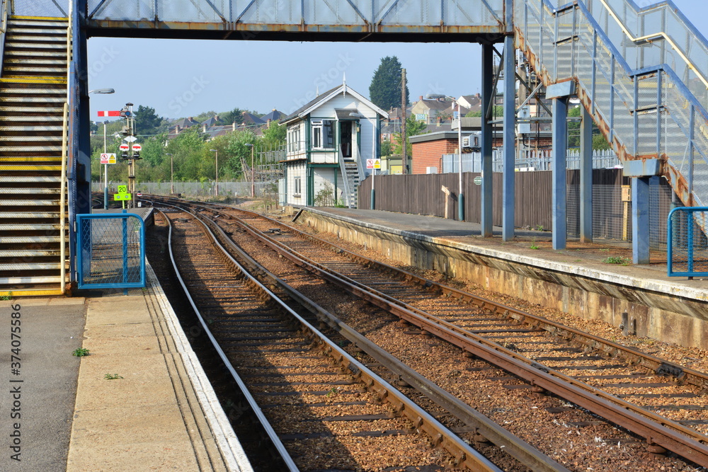Iron footbridge crossing at a station in the Isle of Wight.