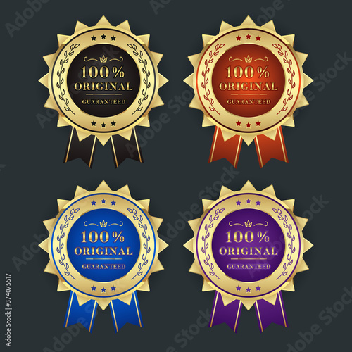 set of premium golden color sale medal vector