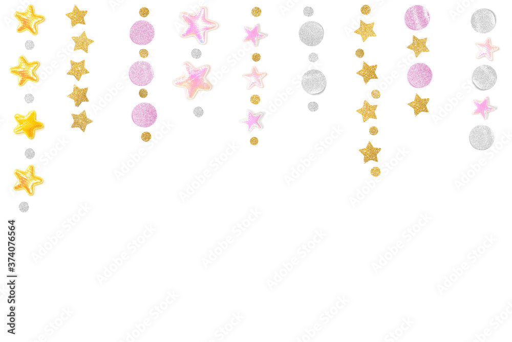 Pink gold glitter star paper cut on white background - isolated Pink gold glitter star paper cut on white background - isolated