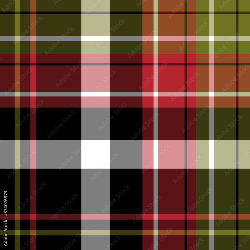 Seamless pattern in black, red, green and white colors for plaid, fabric, textile, clothes, tablecloth and other things. Vector image. Seamless pattern in black, red, green and white colors for plaid, fabric, textile, clothes, tablecloth and other things. Vector image.