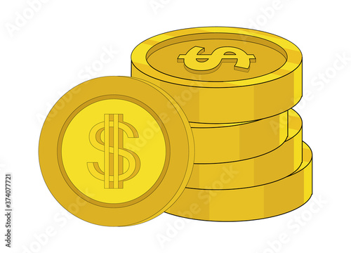 Coins stack vector illustration, flat coin money stacked flat icon, golden penny cash pile, treasure heap isolated on color background, Design for Finance.
