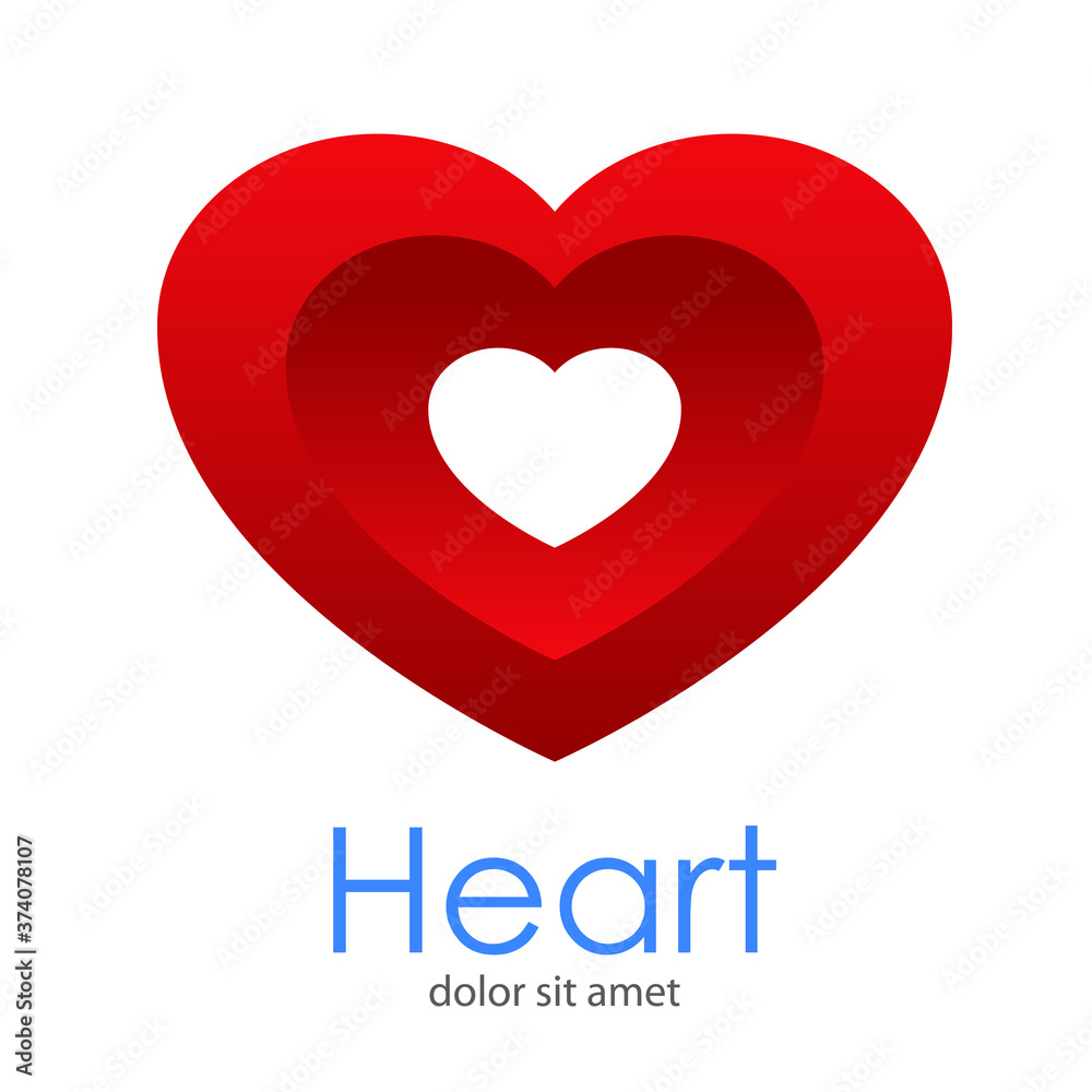 Logotipo abstracto con texto Heart con corazón con dos gradientes diferentes de color rojo y corazón de color blanco