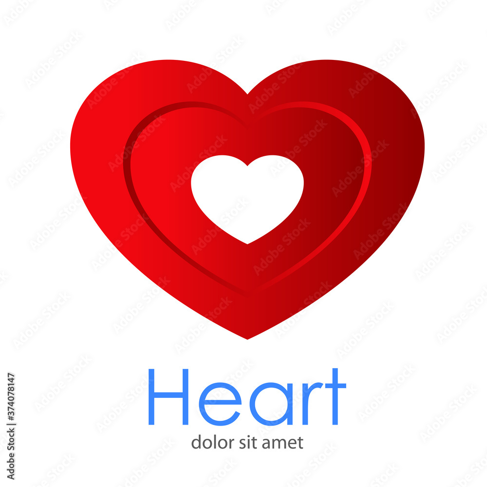 Logotipo abstracto con texto Heart con corazón con dos gradientes diferentes de color rojo y corazón de color blanco