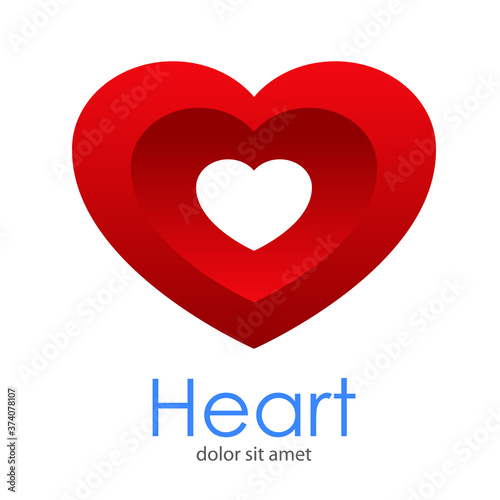 Logotipo abstracto con texto Heart con corazón con dos gradientes diferentes de color rojo y corazón de color blanco