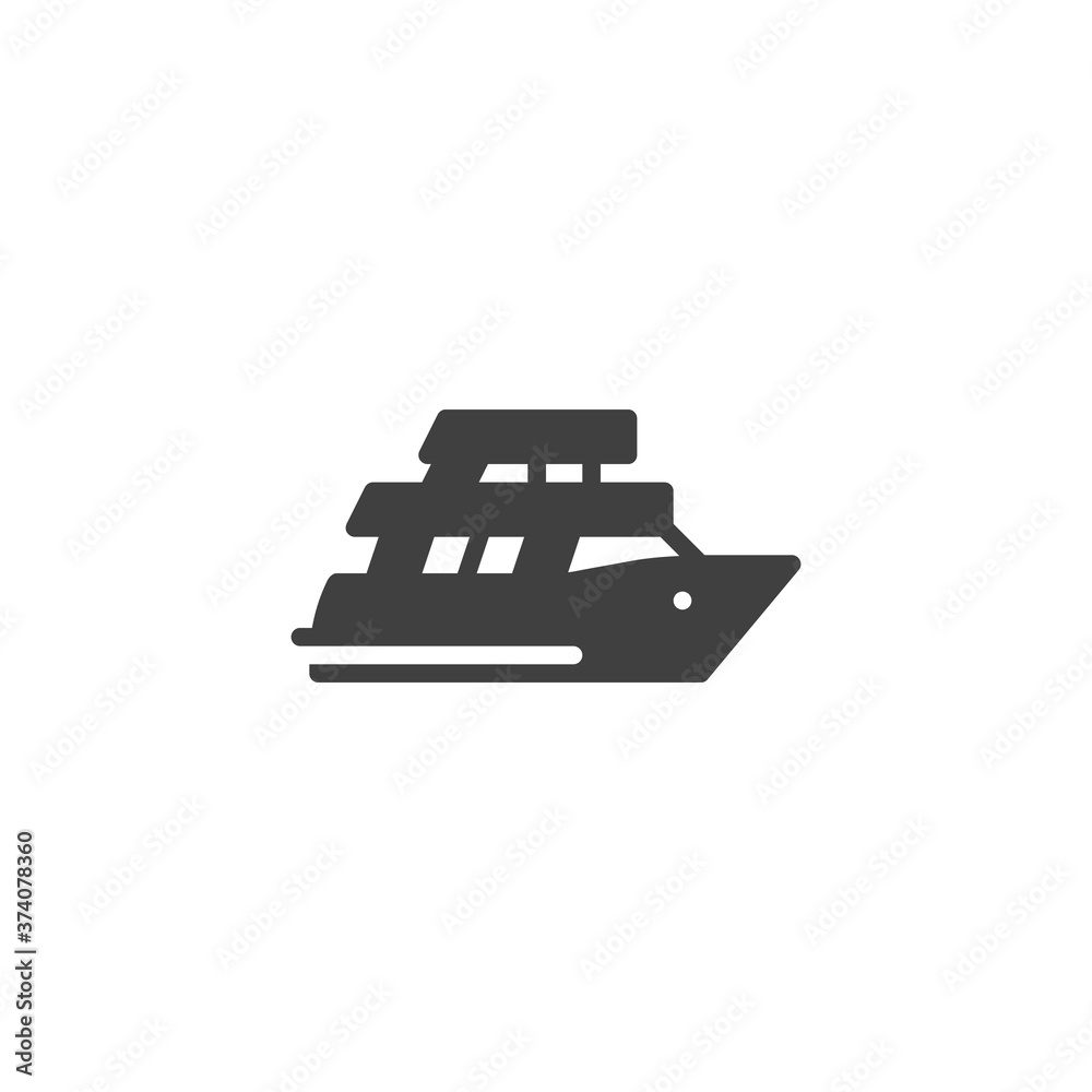 Obraz premium Yacht boat vector icon. filled flat sign for mobile concept and web design. Cruise ship glyph icon. Symbol, logo illustration. Vector graphics