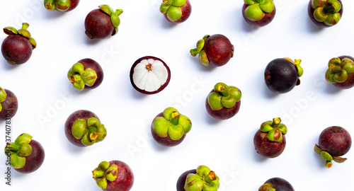 Mangosteen on white background.