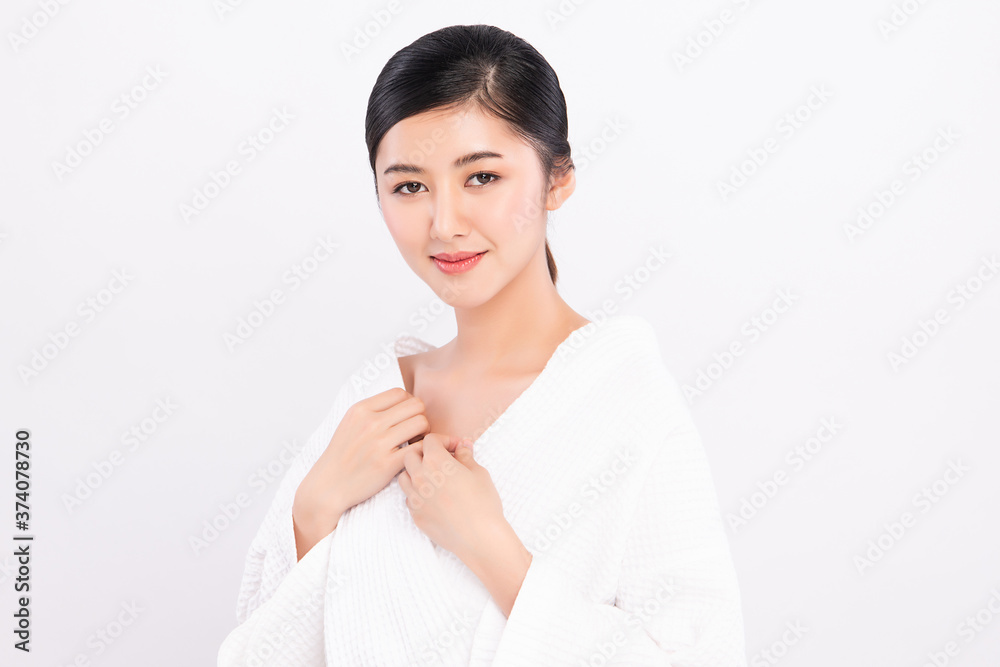Beautiful Young asian Woman with Clean Fresh Skin, on white background, Face care, Facial treatment. Cosmetology, beauty and spa. Asian women portrait Beautiful Young asian Woman with Clean Fresh Skin, on white background, Face care, Facial treatment. Cosmetology, beauty and spa. Asian women portrait