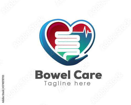 Bowel love heart care pulse medic logo template design