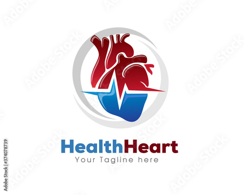 Circle heart pulse medical care logo template design icon symbol