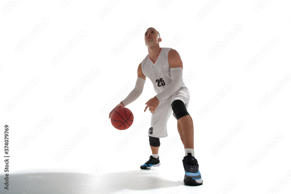 Basketball players isolated on white.