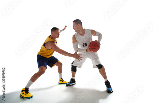 Basketball players isolated on white.