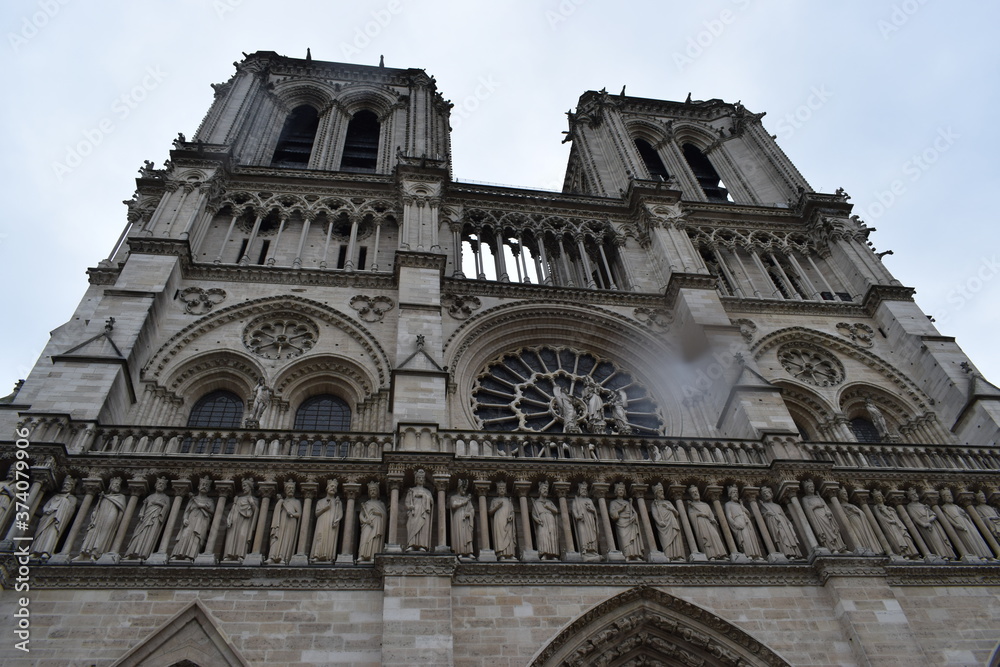 Paris, France, 30 April, 2018: Wide shot of Notre Dame cathedral in a beautiful spring day, Paris, France