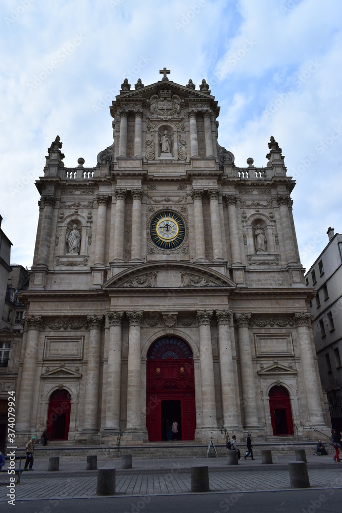 Paris, France - April 28, 2018: Saint Paul Saint Louise Church in Paris - Facade