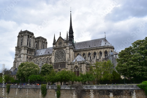 Paris, France, 30 April, 2018: Wide shot of Notre Dame cathedral in a beautiful spring day, Paris, France