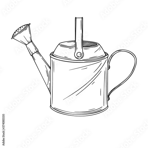 Sketch watering can for the garden. Watering can isolated on a white background. Vector