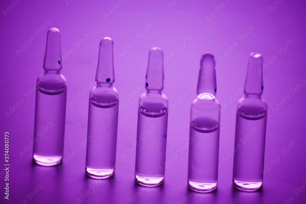 Copy space photo medical ampoules on a white background. Close-up