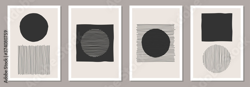 Trendy set of abstract creative minimalist artistic hand drawn compositions