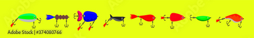 set of fishing lure cartoon icon design template with various models. vector illustration