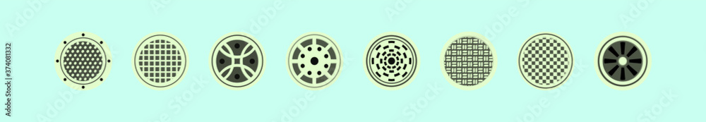 set of manhole cartoon icon design template with various models. vector illustration