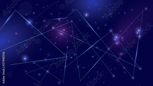 Vector abstract futuristic digital landscape with particles dots and stars on the horizon. computer geometric digital connection structure. Futuristic blue abstract grid. Intelligence artificial
