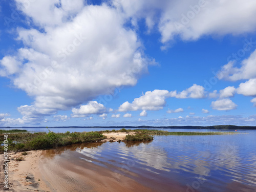 Fototapeta Naklejka Na Ścianę i Meble -  biscarrosse sandy wild beach with blue calm water in landes france