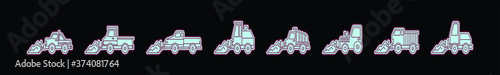 set of snow tractor with snowdrift in plow cartoon icon design template with various models. vector illustration