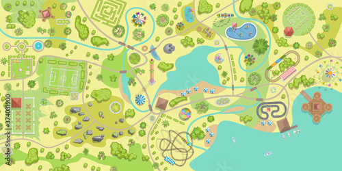 Vászonkép Amusement park map