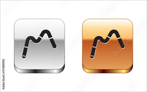 Black Jelly worms candy icon isolated on white background. Silver-gold square button. Vector.