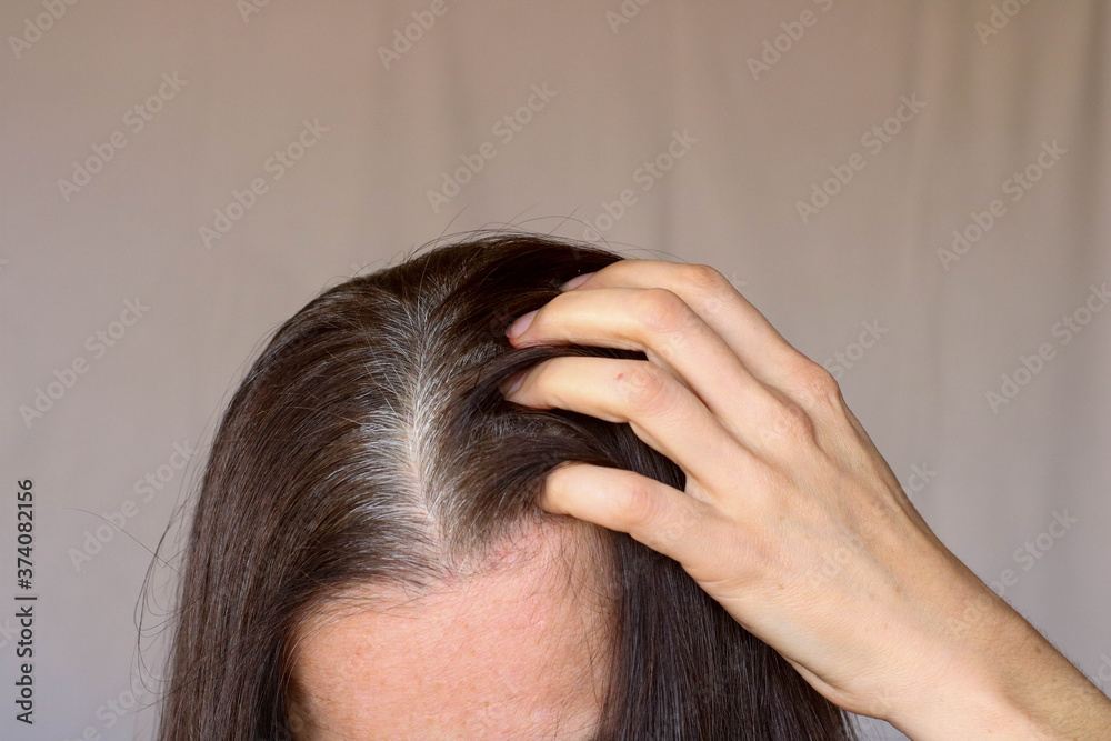 Fototapeta premium Middle aged woman Serious and Stressed effected to headache and gray hair on white background
